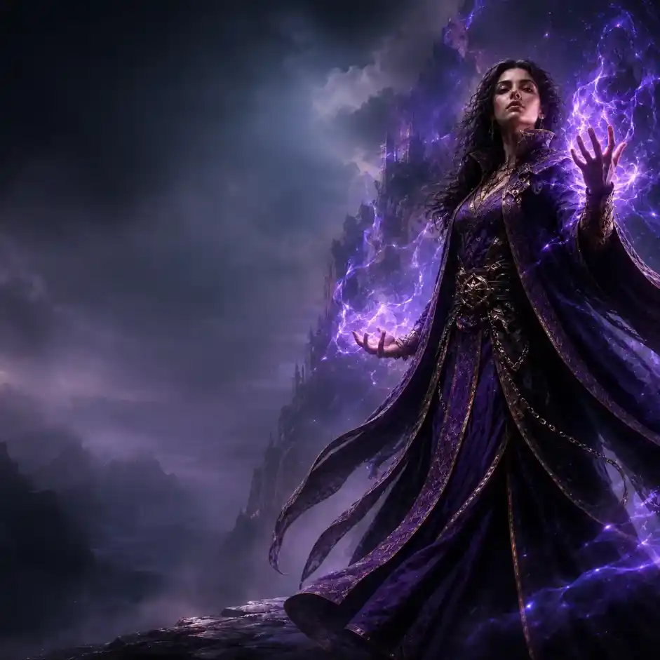 A female Sorcerer class portrait.